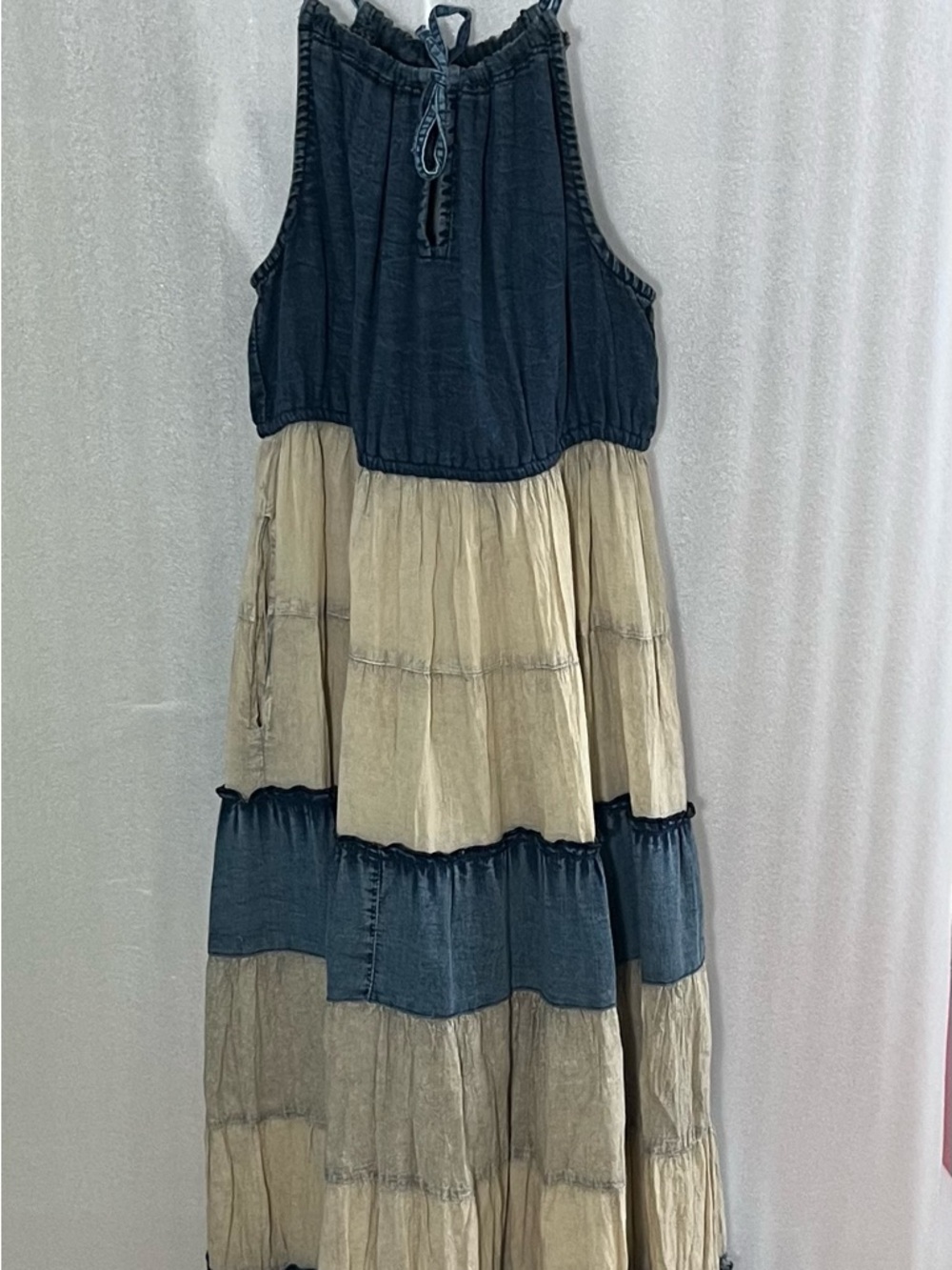 Boho Tiered Maxi Dress in Navy and Cream